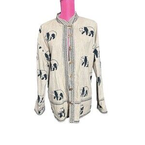 Orvis Panda Bear Jacket Kimono Reversible Quilted Wooden Buttons Sz XL